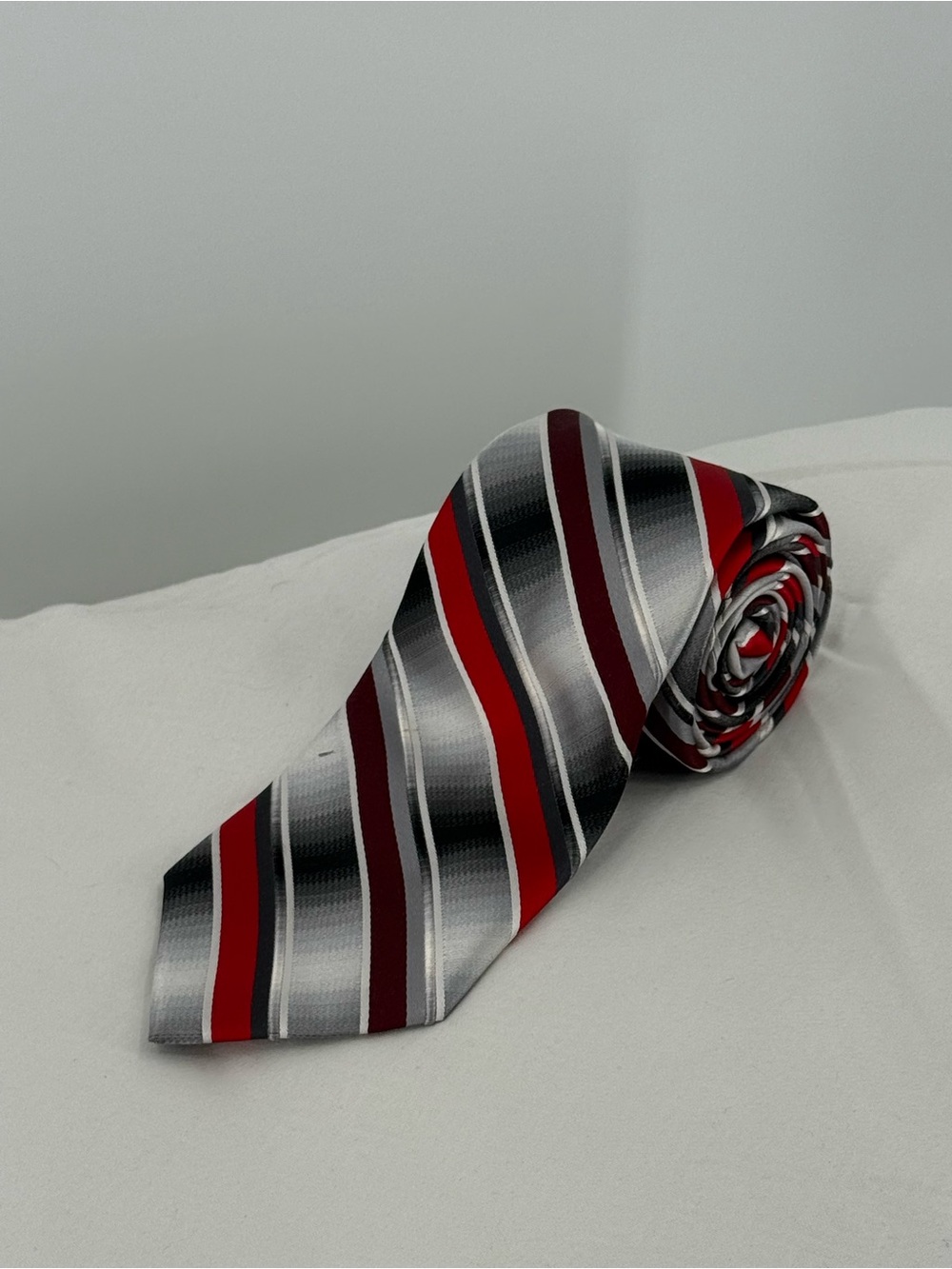 Van Heusen Red, Black and Gray Diagonal Stripe silk Tie